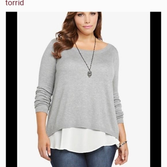 NWT! TORRID GREY LAYERED CHIFFON SWEATER Size 2 - Picture 1 of 3